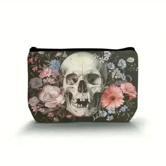 Skull & Floral Print Cosmetic Bag - Picture 3 of 4
